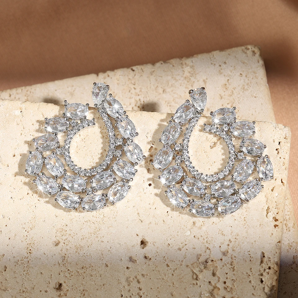 ZAKOL Fashion Clear Zircon Circle Shape Stud Earrings for Women Crystal Wedding Party Jewelry EP069