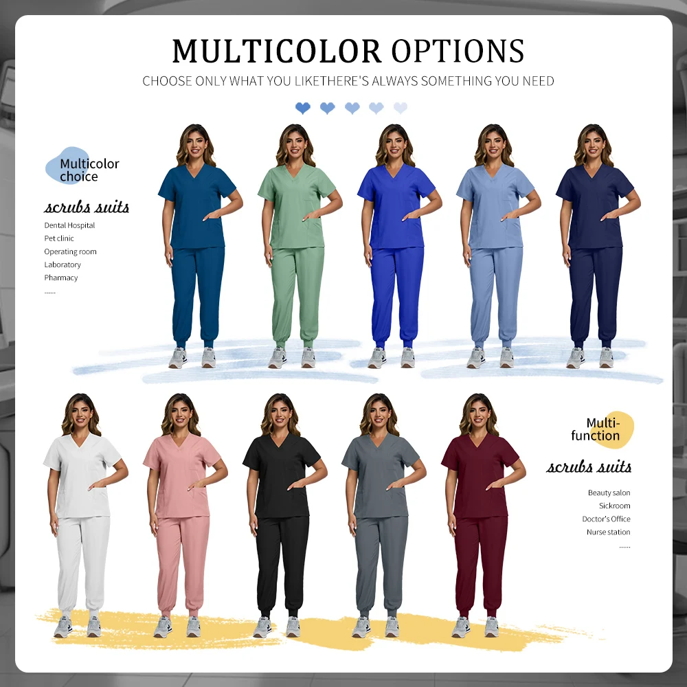 Nursing Scrub Work Clothes Multicolor Medical Uniform Pharmacist Workwear Pet Clinic Veterinary Nurse Workwear Surgery Scrub Set