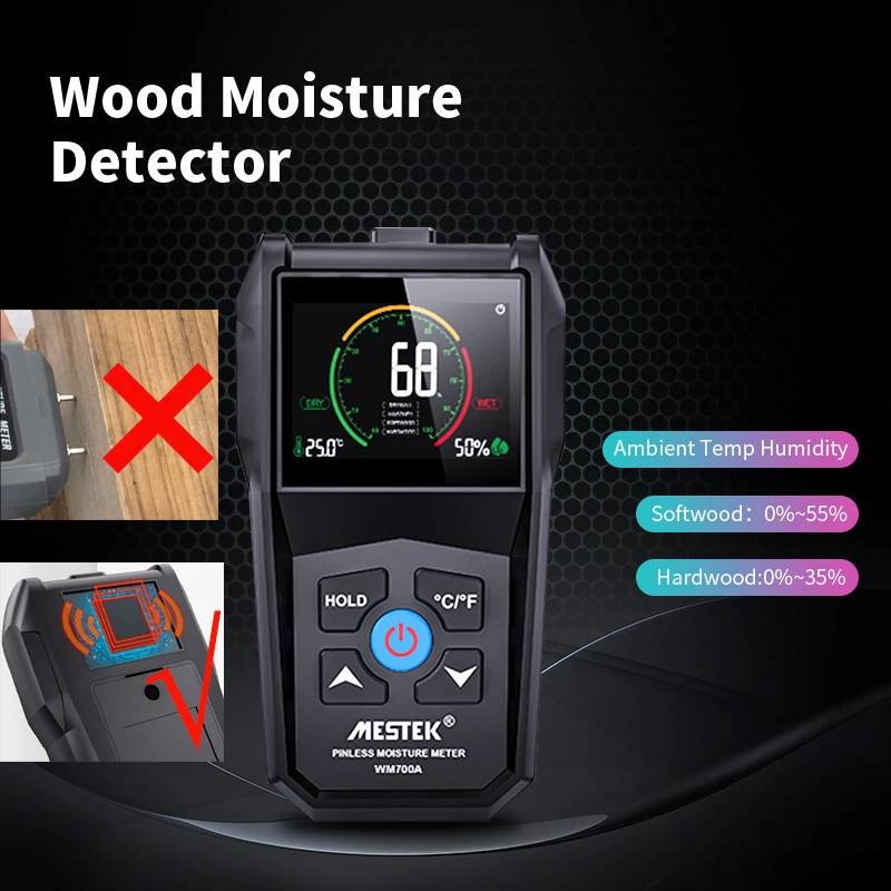 0%~70% Moisture Meter Pinless Wood Moisture Tester Moisture Sensor Digital Moisture Detector Analyzer With Calibration Function