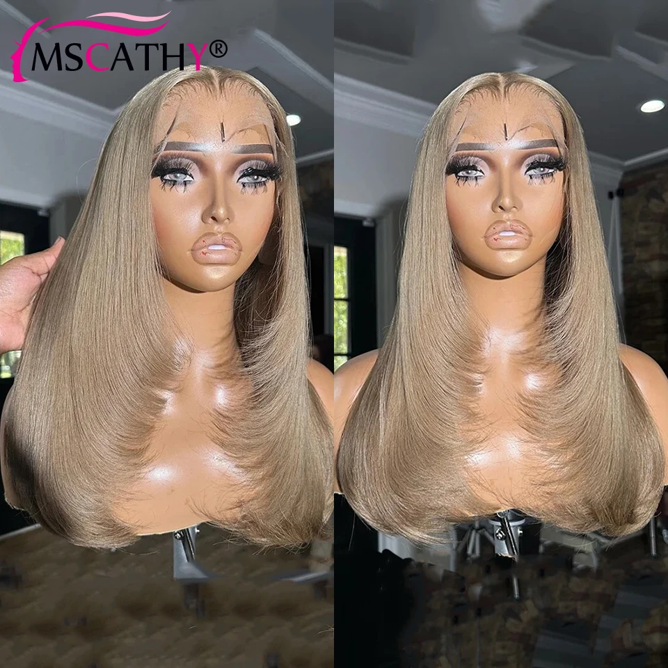 Ash Brwon Blonde Glueless Lace Front Wig Brazilian Virgin Human Hair Layered Wig 99J Black Ready To Go Wigs For Women Preplucked