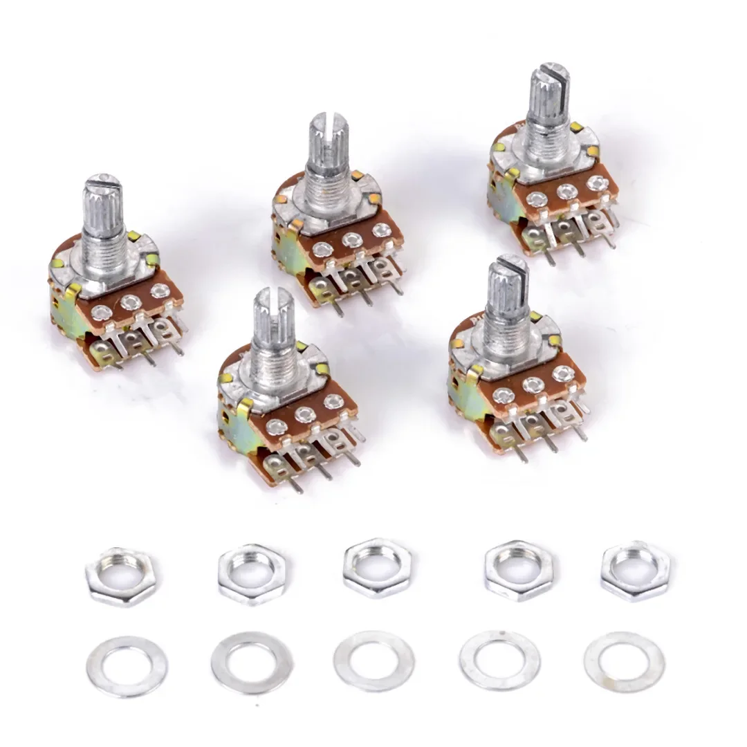 5pcs/Lot WH148 Linear Potentiometer 15mm Shaft 6 Pin ,With Nuts Washers B10K B1K B2K B5K B20K B50K B100K B500K B1M Audio