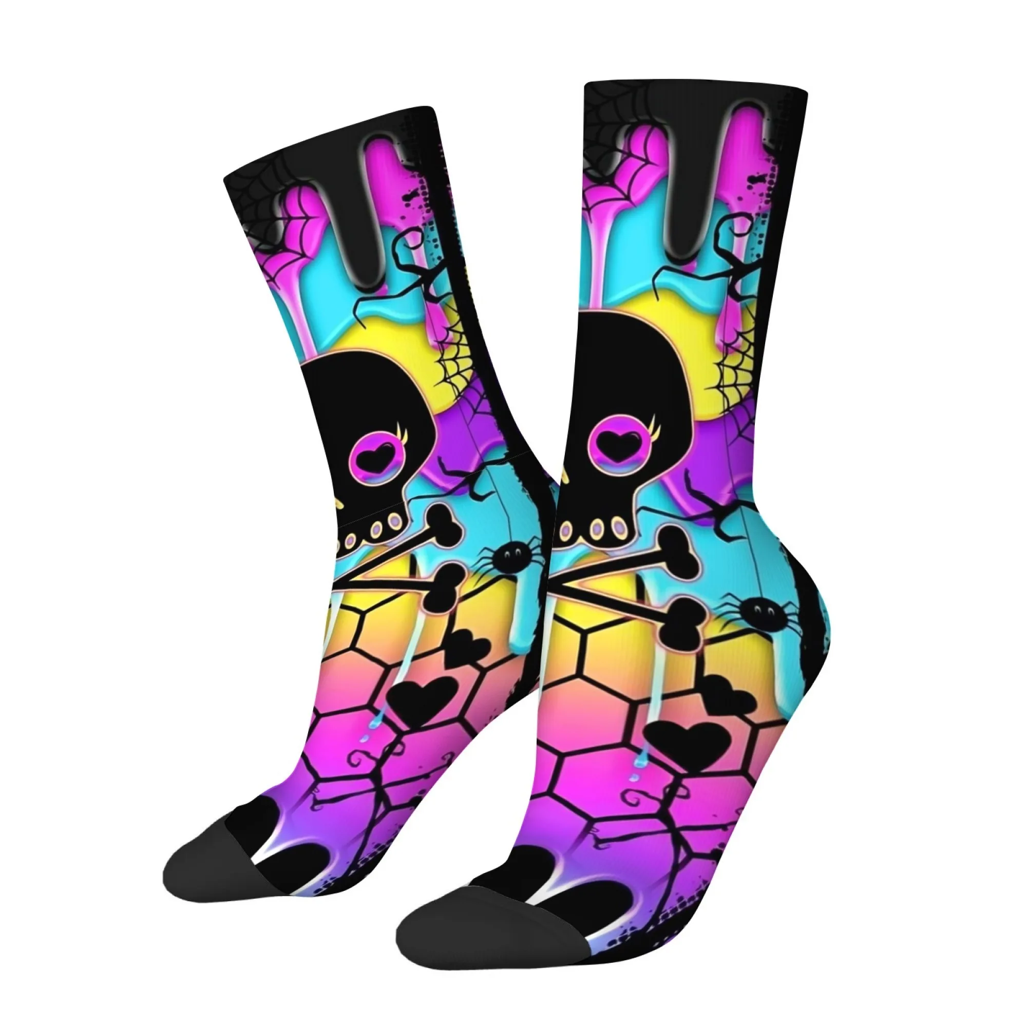 Punk-chic Gradient Skull Print Mid-calf Socks Visually Striking Subculture Gothic Trendy Individual Styles Soft Non-slip Socks