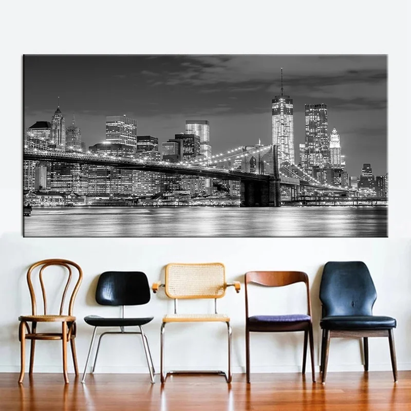 New York Brooklyn Bridge Brazil Rio de Janeiro Large Size Night View City Landscape Wall Art Picture Canvas Prints Painting