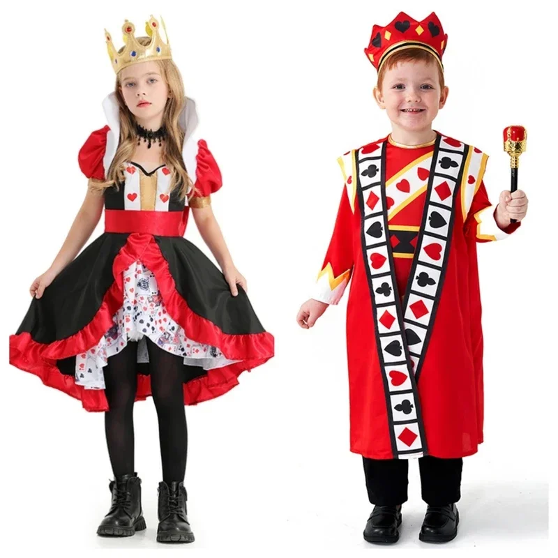 الفتيات بوكر الملكة تأثيري حلي الأولاد قلوب حمراء الملك بوكر الملابس الخوخ القلب الملكة بوكر فستان مُزين بطباعة بوريم كرنفال الزي