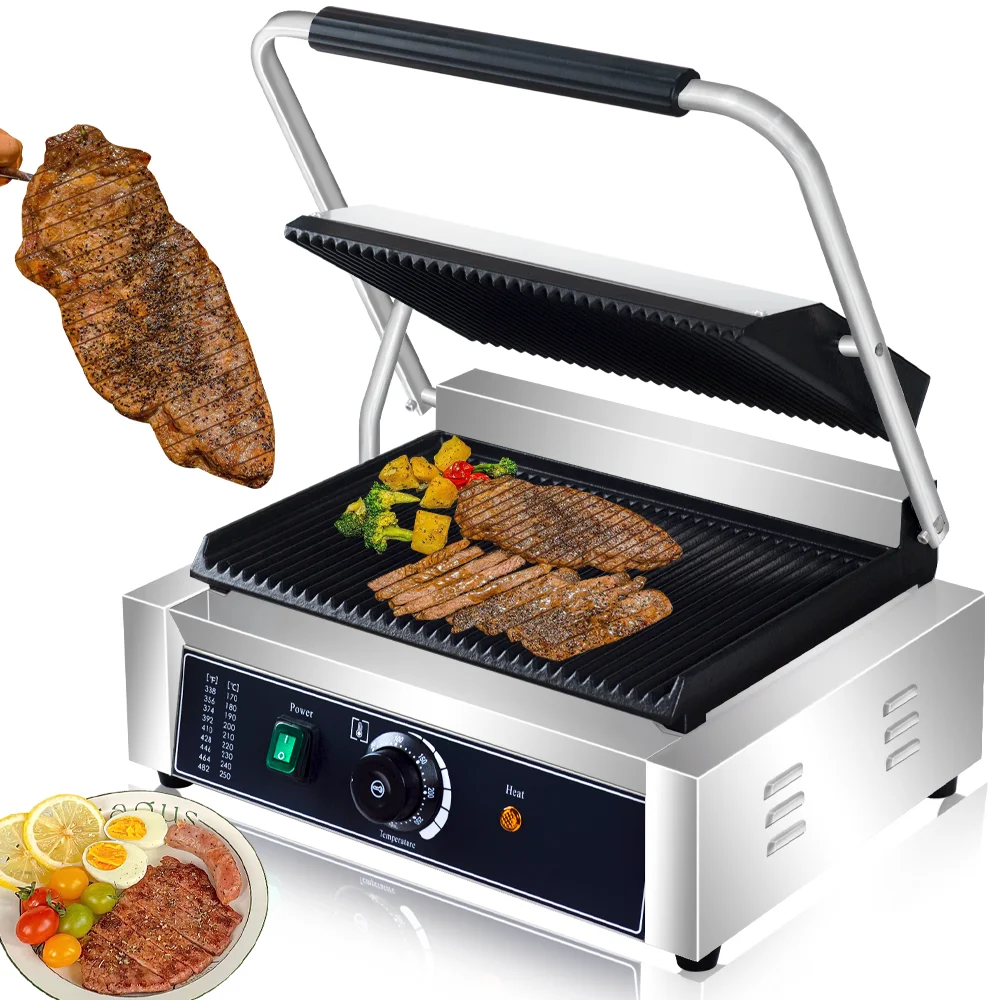 業務用パニーニコンタクトグリル大型サンドイッチプレスパニーニメーカーマシン14インチ x 9インチ調理面2200W