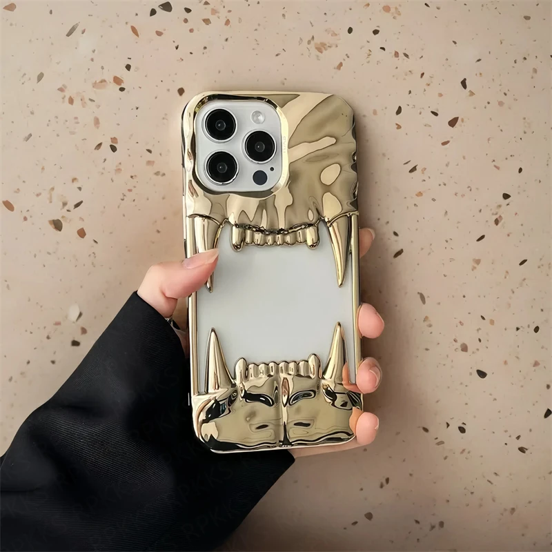 Luxus Überzug 3D Hund Zahn Hohl Wärme Abzuführen Telefon Fall Für iPhone 16 15 14 13 12 11 Pro max Plus Stoßfest Soft Cover