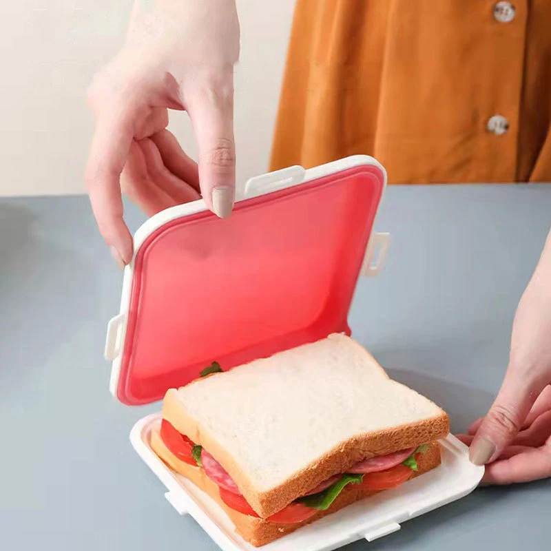 Portable Sandwich Toast Bento Box Eco-Friendly Lunch Food Container Microwave Dinnerware Reusable Silicone Sandwich Box