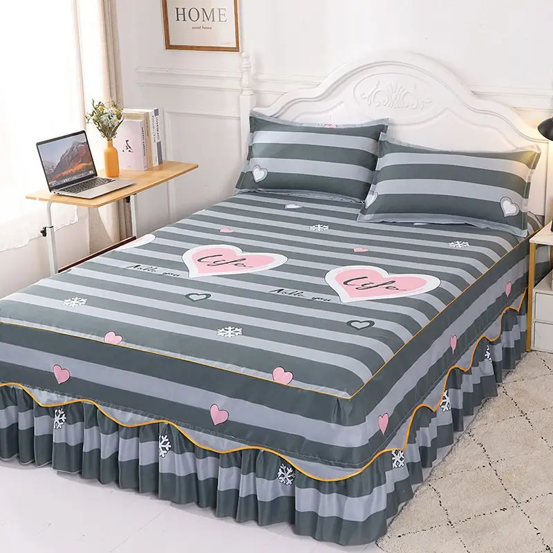 Bed Skirt Cotton Bedspread Set Embroidery Bed Dress Pillow Cases 3 Pieces/Set for King/Queen Double 1.2/1.5/1.8/2M Sheet Cover