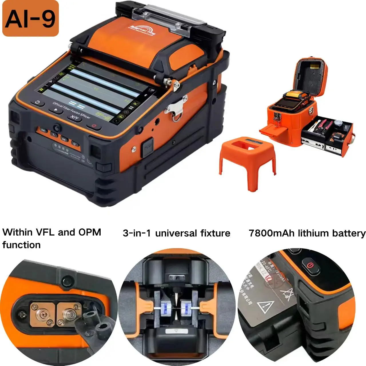 ZhuoShi AI-9 Fiber Optic Fusion Splicer 5-Second Ultra-Fast Splicing Integrated VFL/OPM Multi-Function Engineering Model