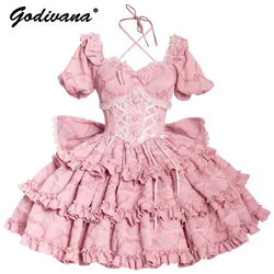 Op Princess Bow Training Dress Original Design New Spring Summer Girl Women's Lolita Puff Sleeve Slim Pettiskirt Party Dresses