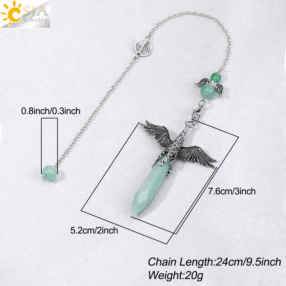 CSJA Vintage Crystal Angel Wings Pendulums for Dowsing Divination Natural Stone Energy Amethyst Pendant Pendule Pendulos H847 - view 6