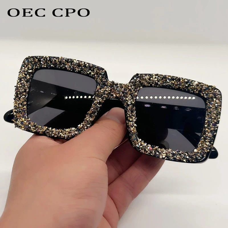 

Retro Diamond Square Women's Luxury Sunglasses Big Frame Fashion Punk Rhinestone Sun Glasses UV400 Eyewear for Ladies And Men