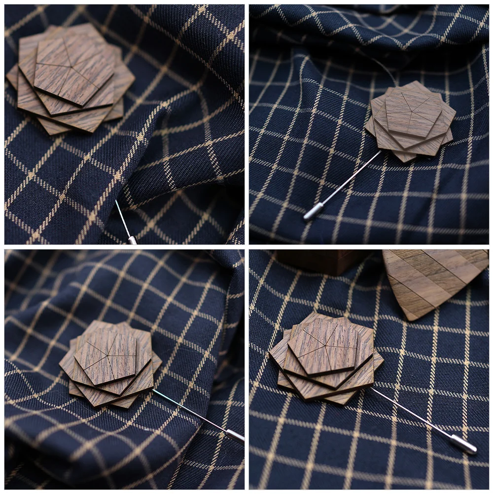 

Holibanna Wooden Brooch for Men Wedding Lapel Pin Fashion Retro Suit Accessory Zinc Alloy Floral Boutonniere