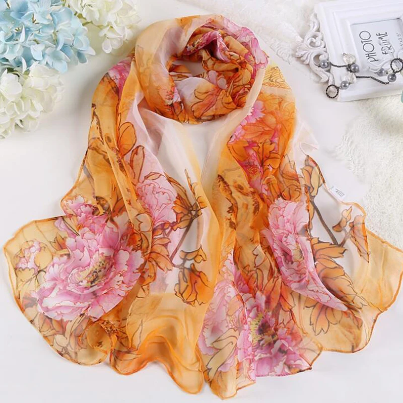 Foulard et châle en mousseline de soie Georgette pour femme, Hijab musulman, fleur de pivoine, Bandana, Sarong de plage, HY30