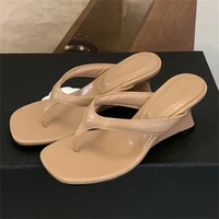 Eilyken New Summer Wedges High Heels Women Slippers Fashion Square Clip Toe Party Sandals Flip Flops Female Shoes