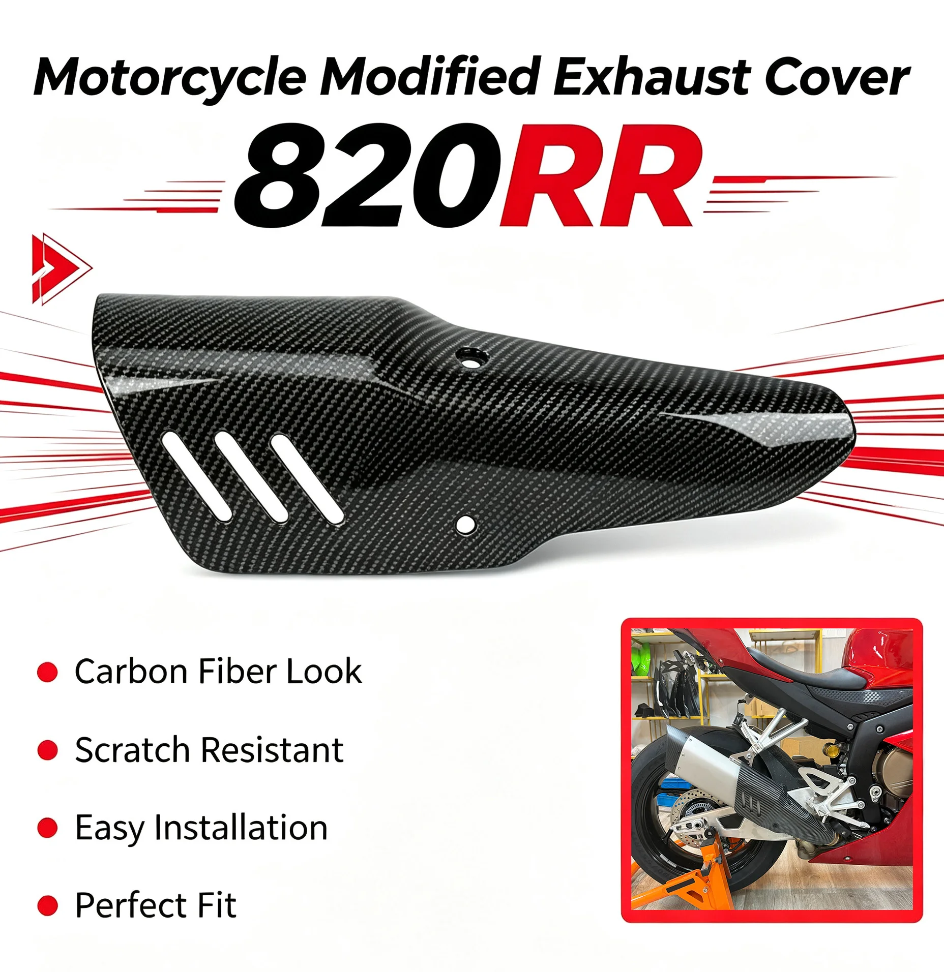 Motorcycle Muffler Cover Hydro‑Dip Carbon Fiber Pattern Heat Guard Exhaust Pipe Protector Accessories For ZXMOTO 820RR 820 RR