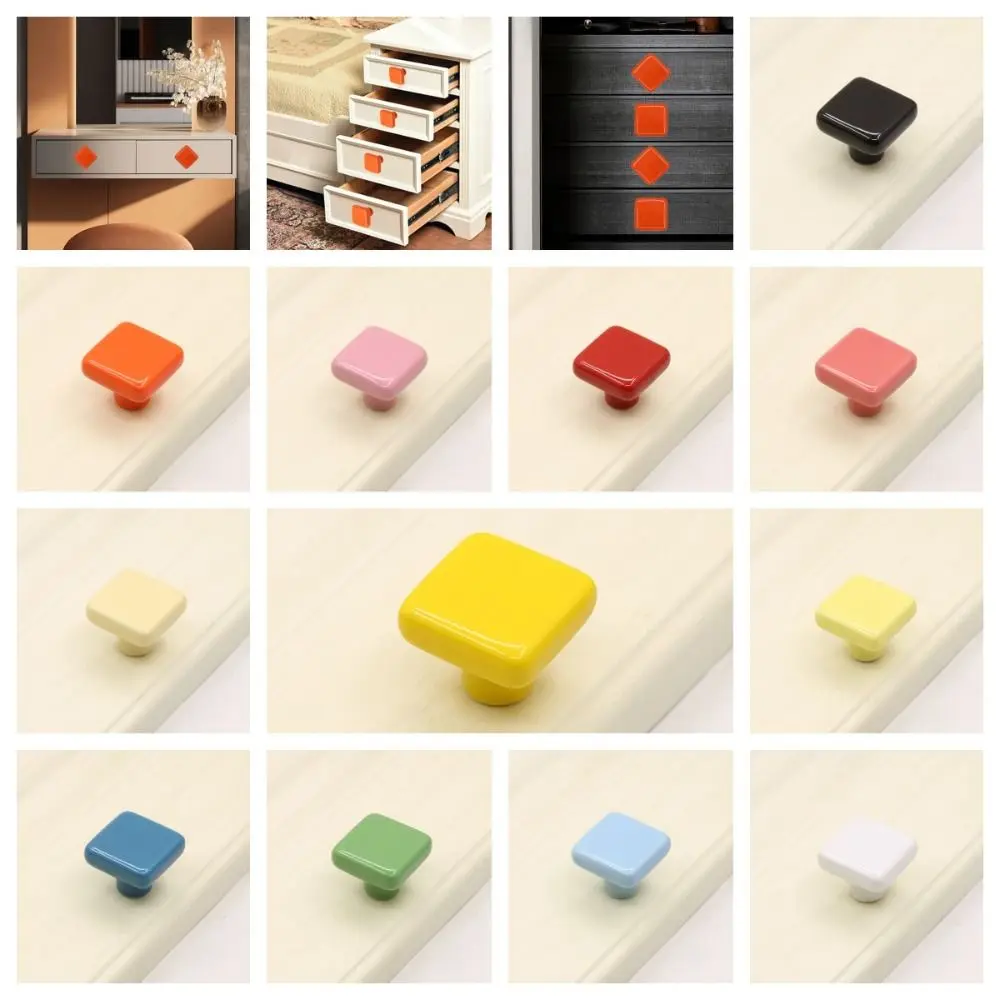 Simplicity Single Hole Colored Ceramic Knob Ceramic Pull Handles Drawer Knobs Modern Square Door Knob Children
