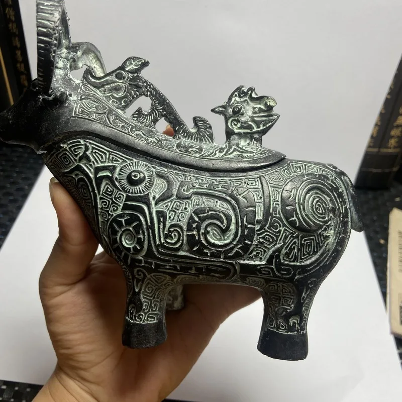 Bronze casting, pure copper, antique-style aged wine cup, copper ornament, zodiac sheep wine cup, wine utensils, supports drop s