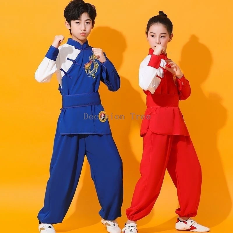 new children's chinese retro wushi performance set kids' short sleeved top pants kung fu uniform buckle wushu set
