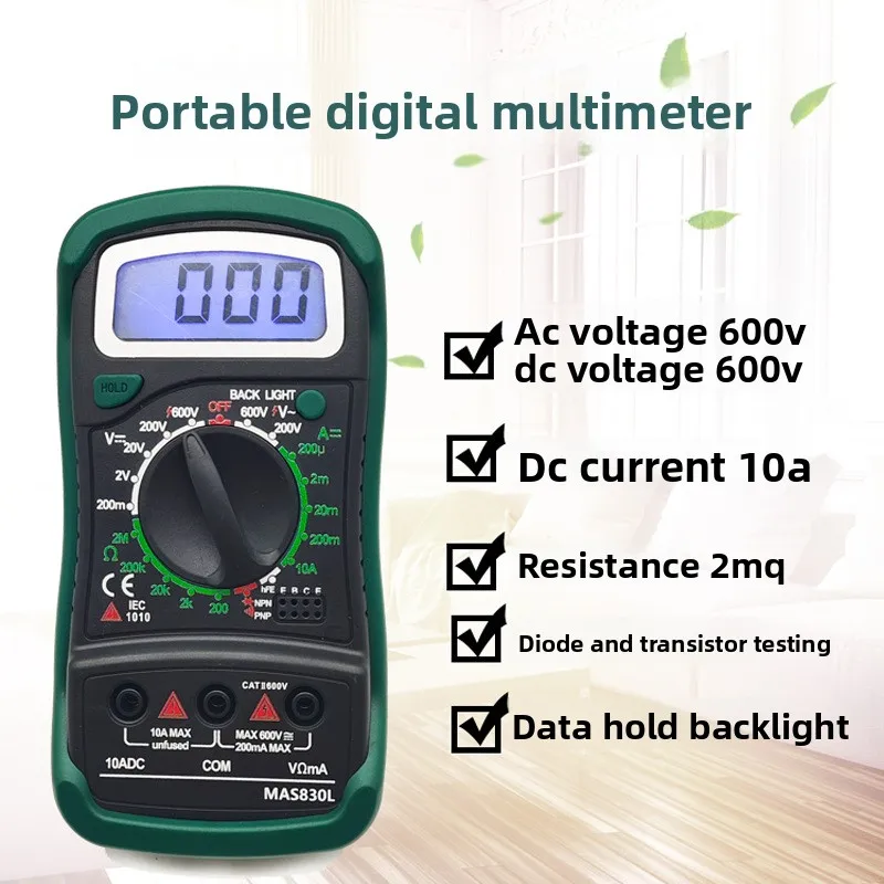 

High Precision Backlight Durable Anti-drop MAS830L Electrician Portable Voltage Resistance Ammeter Digital Multimeter