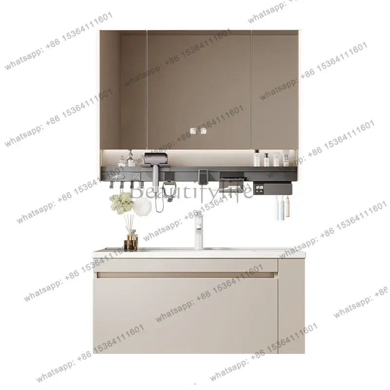 Solid wood multi-layer board bathroom cabinet combination ceramic integrated basin toilet wash basin cabinet