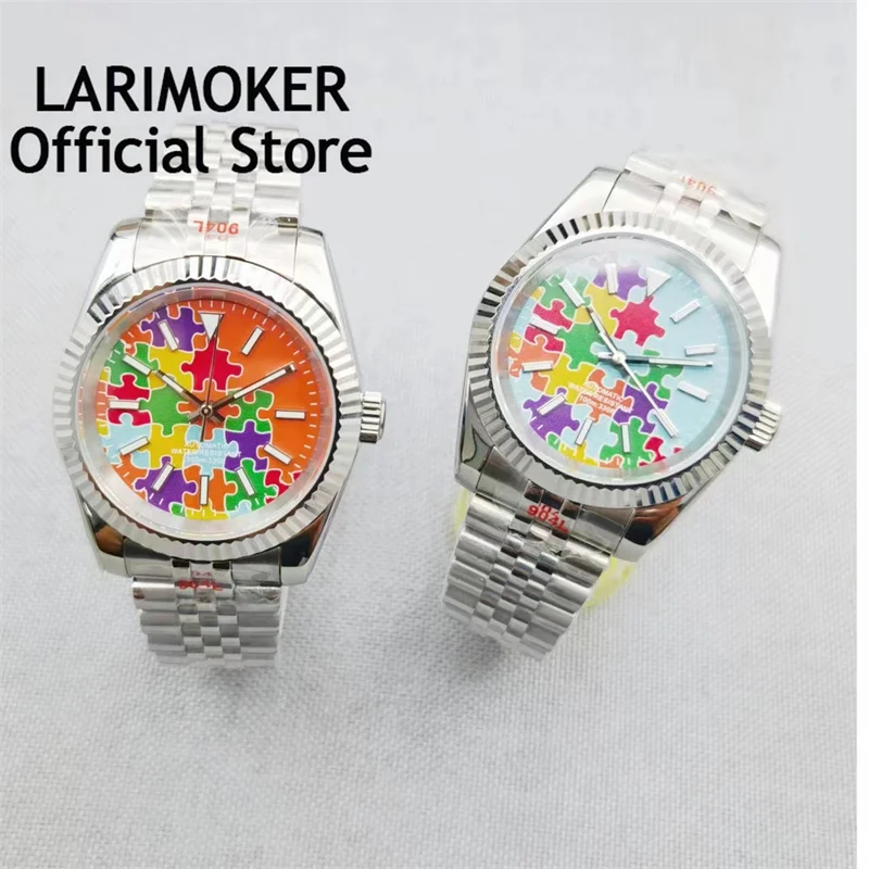 

LARIMOK 39mm NH35A PT5000 orange tiffany blue Dial Men Watch Sapphire Crystal Fluted Bezel Automatic Wristwatch Jubilee Bracelet