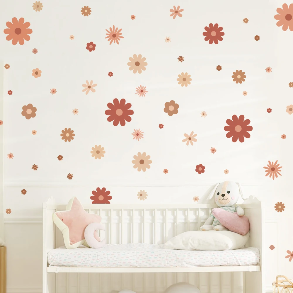 3d Bohemian style brown chrysanthemum wall sticker self adhesive living room bedroom flower wall decal