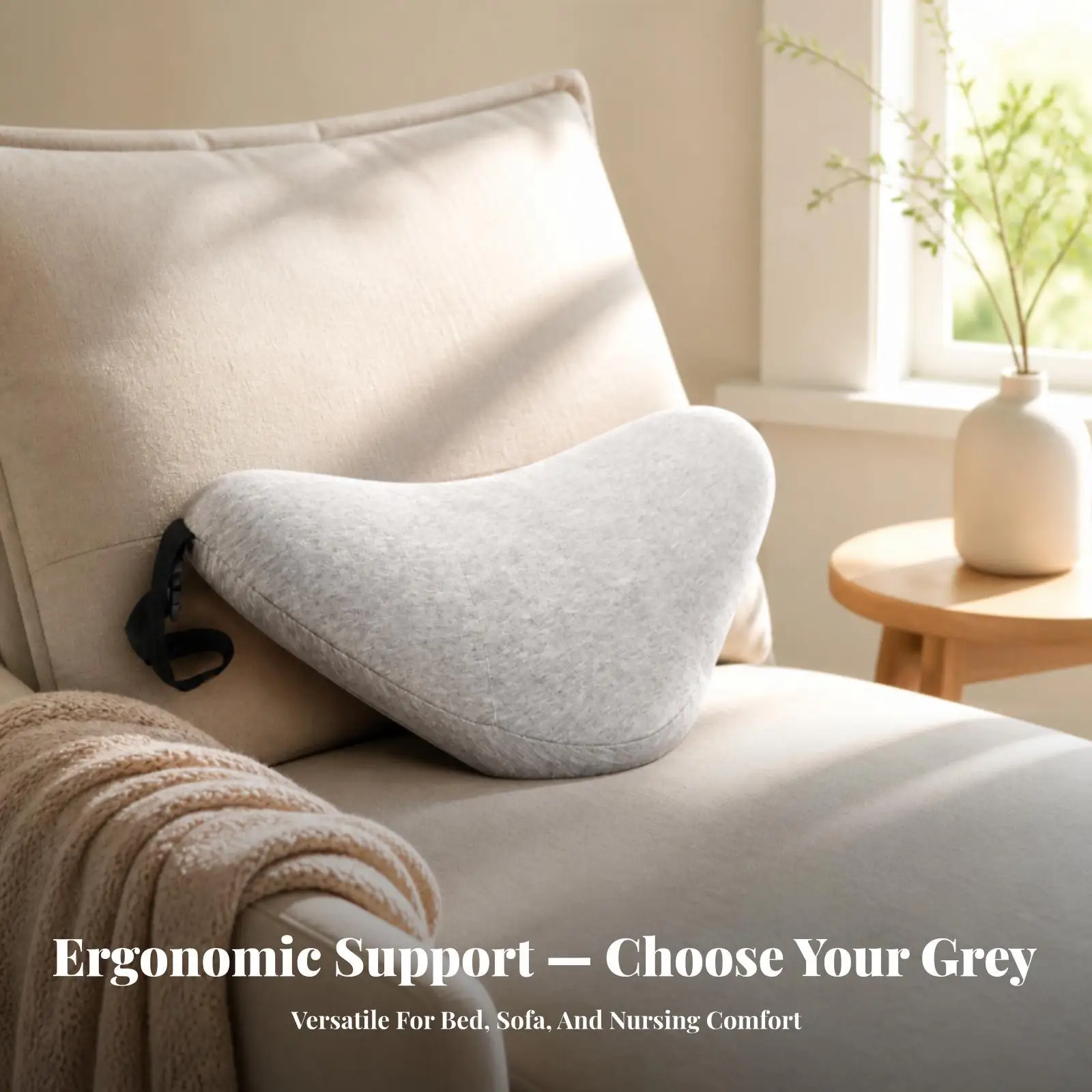 Portable Pillow Memory Foam Cushion for Back Pain Relief with Ergonomic Contour Shape and Breathable Fabric Cover