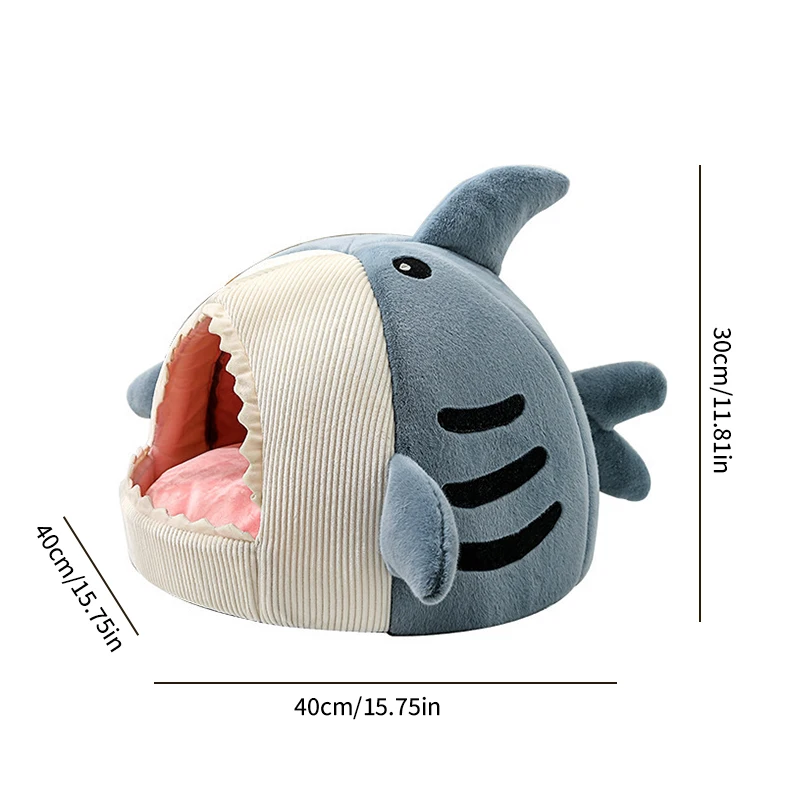 Semi Enclosed Warm Cat Bed Shark Pet Cave Bed Sweet Little Cat Basket Mat Cat Pillow Mat Tent Small Dog House Pet Supplies