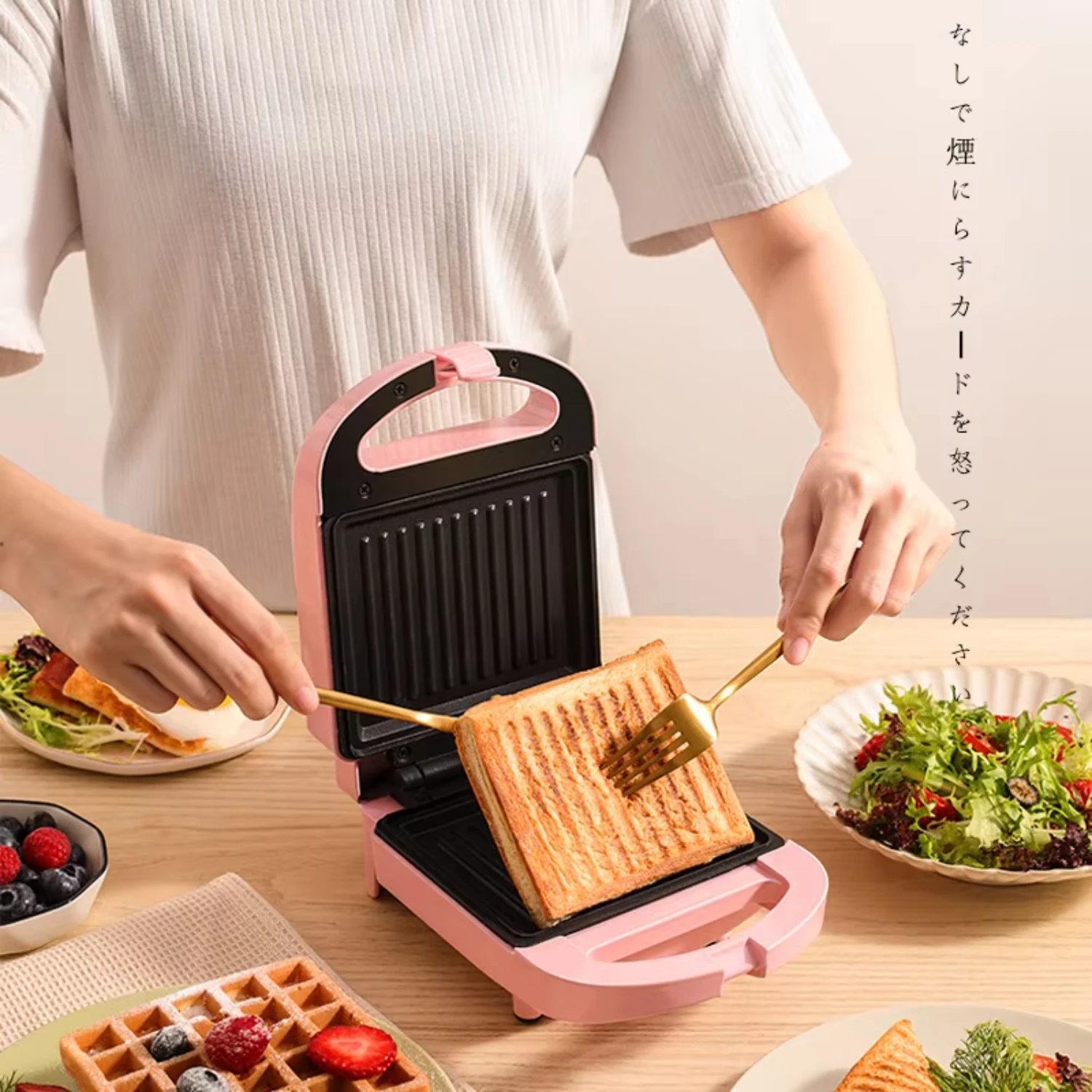 Macchina per panini portatile macchina multifunzionale macchina per la colazione antiaderente pentola per Waffle colore rosa rosso