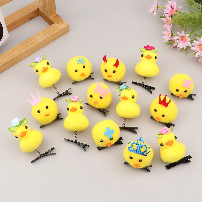 1 Piece Random Cute Fashion Flocked Duck Animal Plush Hair Clip Funny Spring Duckbill Clip Accessories Children's Headwear