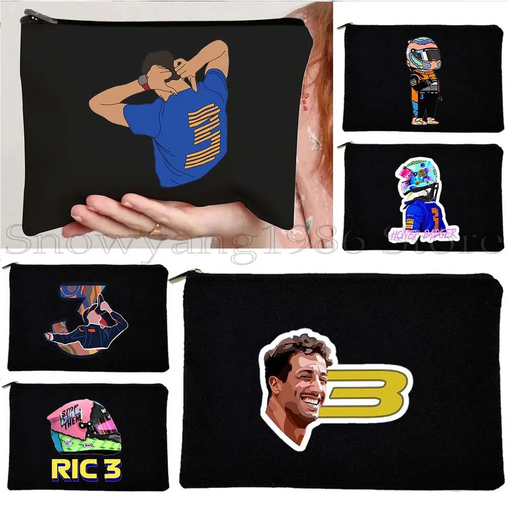 Formula One F1 Racing Daniel Ricciardo Number 3 Helmet Cute Fan Gift Canvas Cosmetic Bag Makeup Travel Storage Pouch Pencil Case