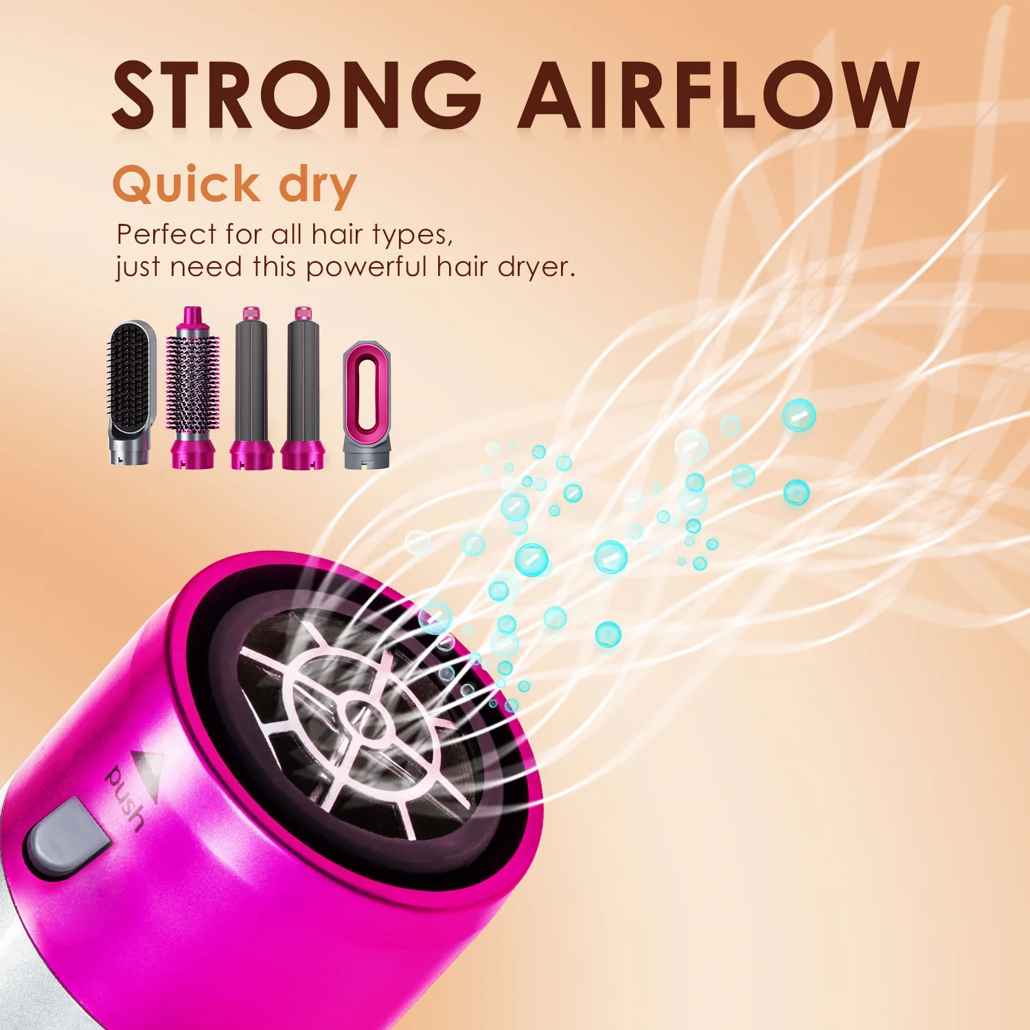 Hochwertiger 5-in-1-Haarstyler mit Lockenwickler, Haarklammern, Heißluftbürste, Haartrockner und Zubehör für Friseure, Dyso-Geschenk. – Detail 8
