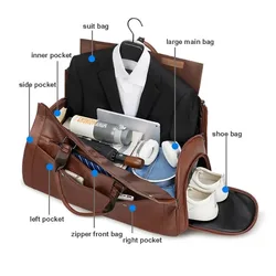 Leather Foldable Duffle Bag Suit Travel Bag Waterproof Extra Large Weekend Bag Portable Flight Bag with Shoe for Men Women