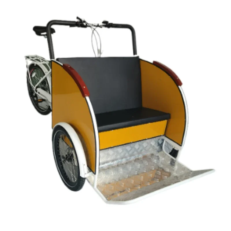 

loading electric freight tricycle with front dog door removable bench for carrying children and pets loved by European families