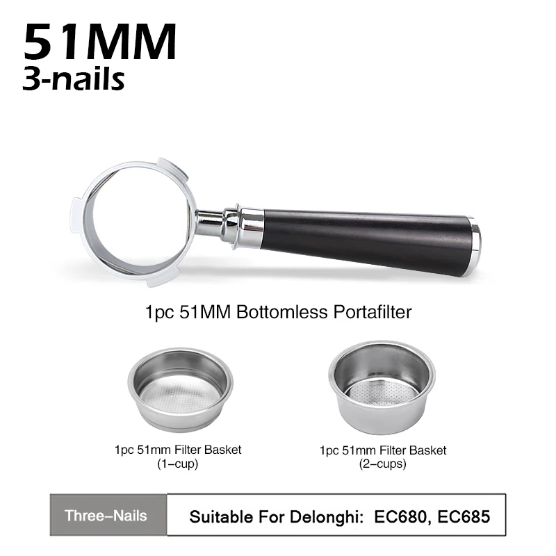 Koffie Bodemloze Filterhouder 51mm Naakt Voor Delonghi EC680 EC685 EC200 Filter Mand Espressomachine Accessoires Barista Gereedschap