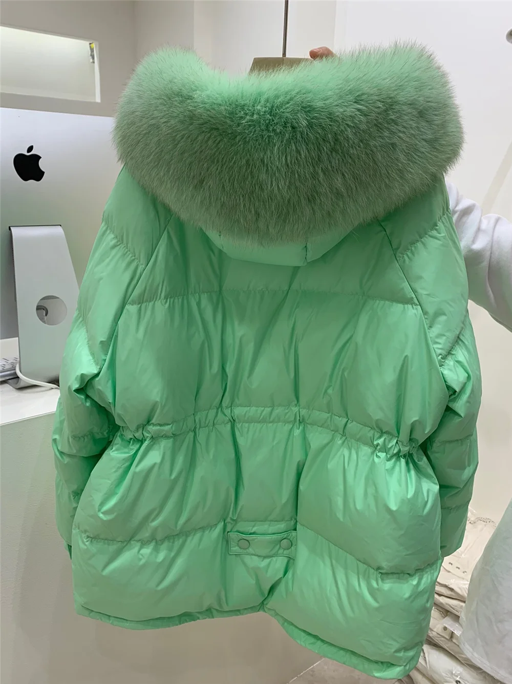 Furyoume White Duck Down Jacket for Women Real Large Fox Fur Collar Coat Thick Warm Streetwear Female Parka Snow Outwear Winter