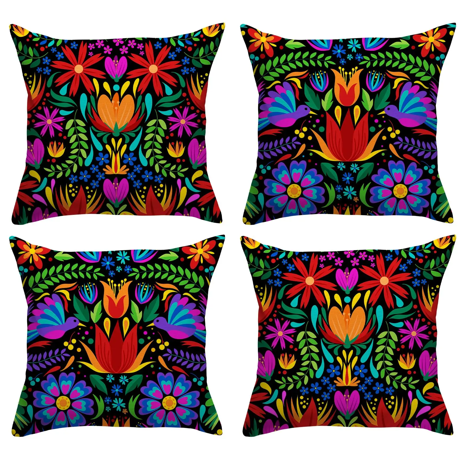 

Mexican Fiesta Throw Pillow Covers Set of 4 Dragonfly Flower Dahlia Pillow Case Day of The Dead Dia De Los Muertos De Mayo Decor