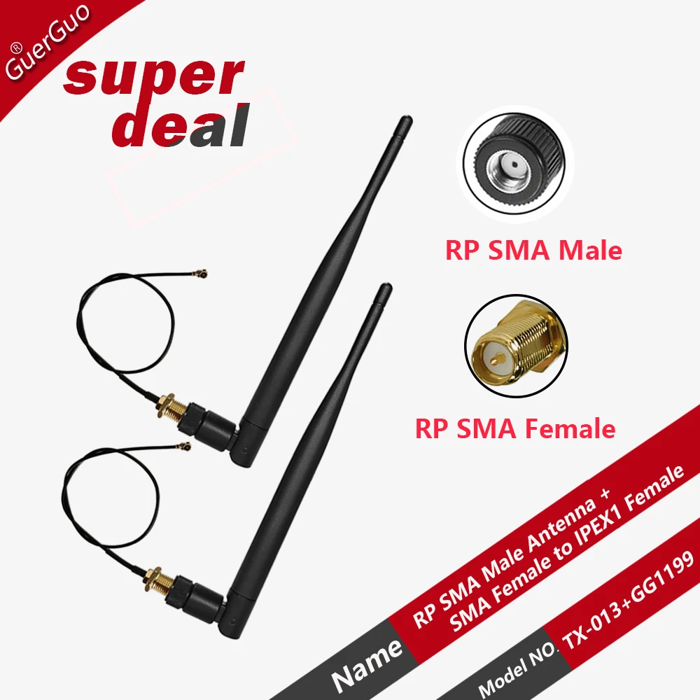 2Sets 2.4G Antenna 5DB SMA Female Wifi 2.4GHz Antenna IPX IPEX1 Female to SMA Pigtail Extension RF 1.13mm Cable Module Antenna