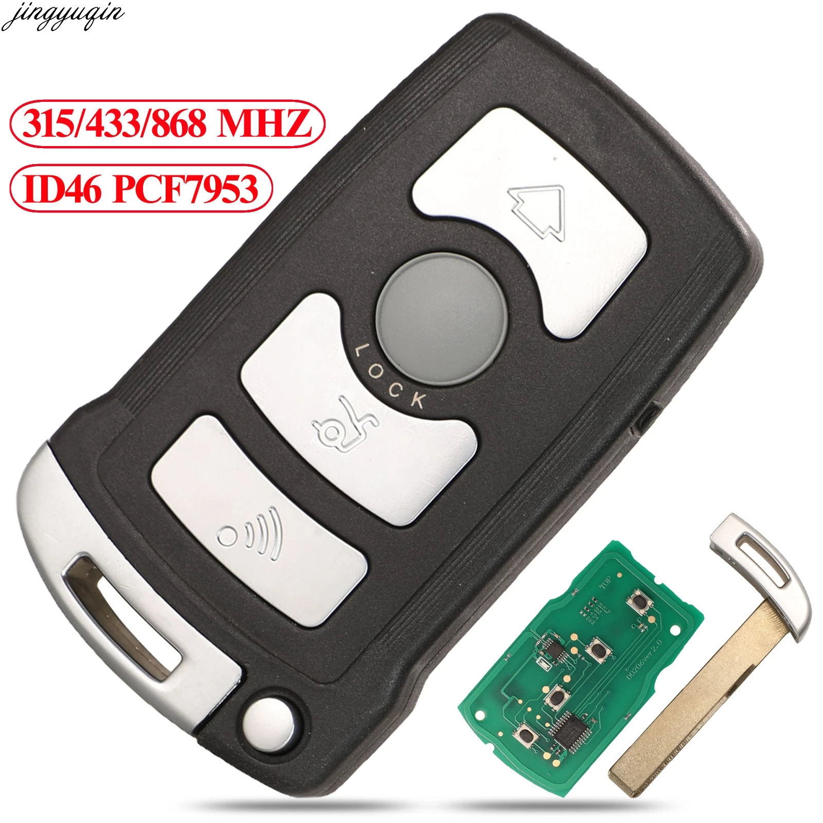 Jingyuqin Remote Control For BMW 7 Series E65 E66 315/315LP/433/868MHZ ID46 PCF7953 Chip CAS1 HU92 4 Buttons Car Key Fob