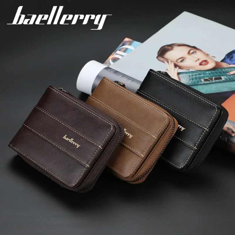 Baellerry Male RFID Leather Zipper Wallet Men Wallet Coin Purse Slim Designer Brand Wallet Billetera Para Hombres