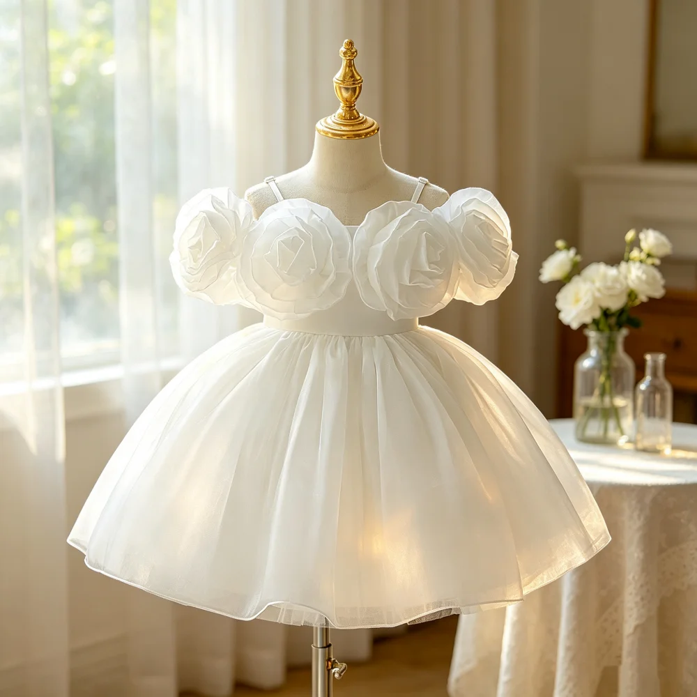 Girls' formal princess dress floral puffy dress suitable for hosting piano recitals and special occasions