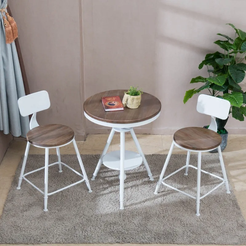Retro wrought iron solid wood balcony simple small apartment round dining table and chair combination