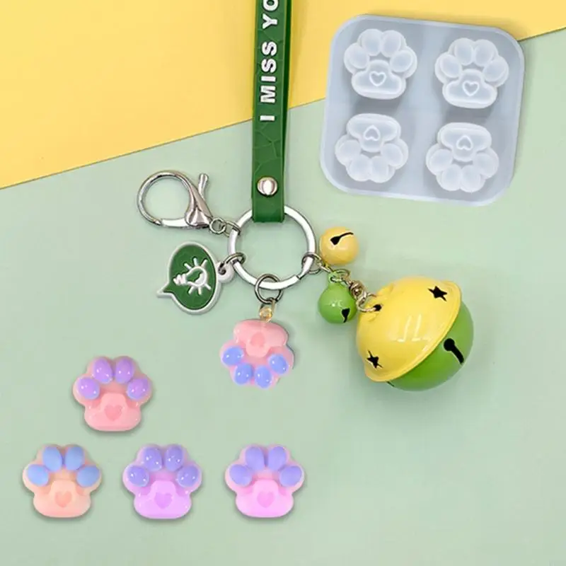 r66a 고양이 발 키 체인 실리콘 몰드 홀 키 링 펜던트 수제 발렌타인 데이 선물 보석 제조