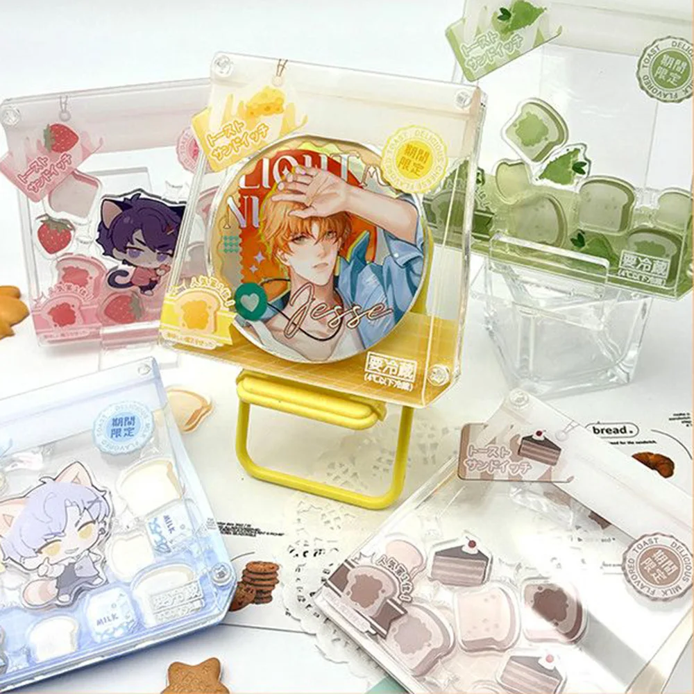 Creative 58/75mm Acrylic Badge Photo Frame Bread Paper Bag Badge Storage Frame Cute Desktop Ornament Shaker Display Photo Frame