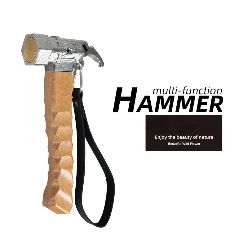 Outdoor Solid Wood Camping Hammer Multifunctional Stainless Steel Mini Canopy Ground Nail Tent Hammer Camping Hammer
