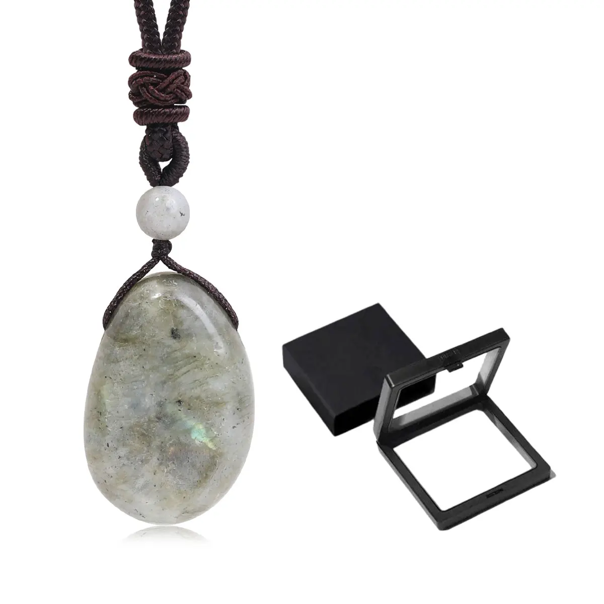 

Natural Crystal Quartz Pendant Gift Box Waterdrop Shaped Healing Amethyst Tiger Eyes Lapis Lazuli Red Agate Charm Necklace
