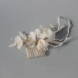 Small Comb Bridal Hair Piece Fabric Floral Pearls Wedding Accessories Handmade Women Bobby Pins