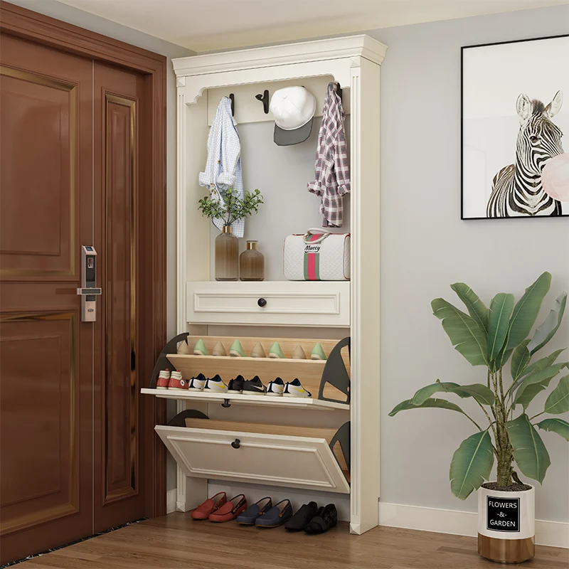 

American solid wood ultra-thin tipping bucket shoe cabinet household entrance cabinet hanging hanger