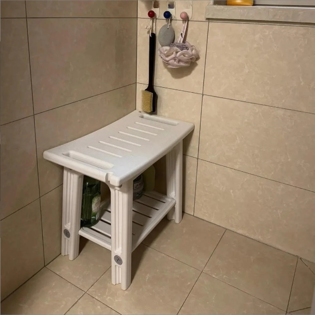 Bathroom storage stool, shower stool, solid bathtub stool, bathroom tidying stool for changing clothes, durable plastic stool image 4